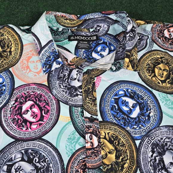 Red Ape | MCMXXXIII Medusa Coin Flip Button Down Mens Shirt - Plus SIZE 4x - Picture 4 of 16